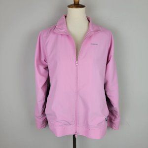 Reebok Pink Gray White Stripe Activewear Full Zip Jacket Windbreaker Size L